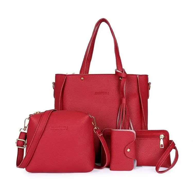 Best-selling Trend Lychee Cross Messenger Mother Bag 4-piece Set Handbags for Women Fashion Bag Package PU Single Square Nylon