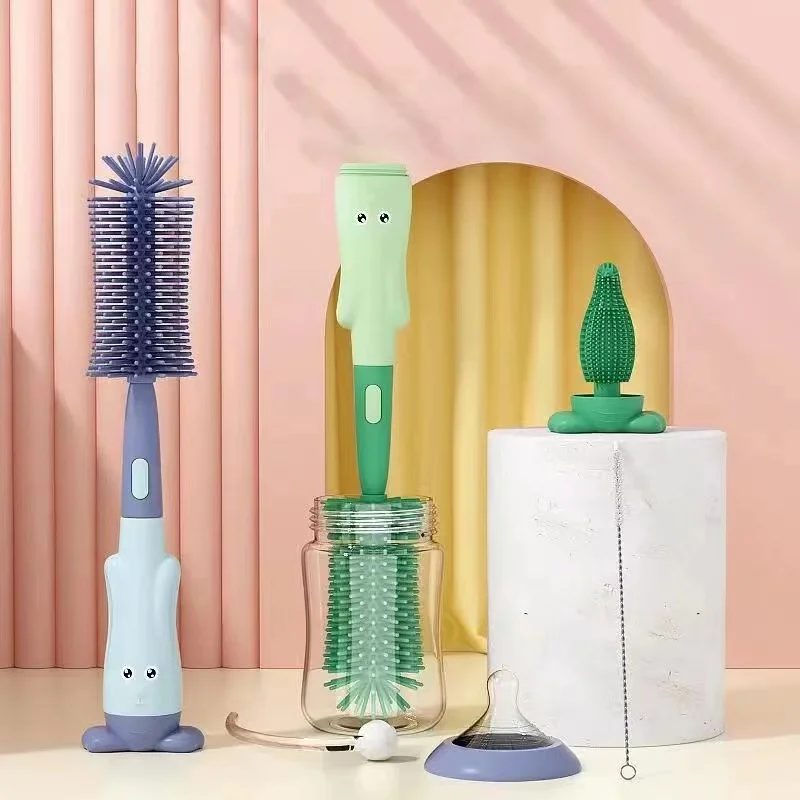 Wholesale Portable Baby Bottle Brush Food Grade Silicone Straw Brush With Long Handle