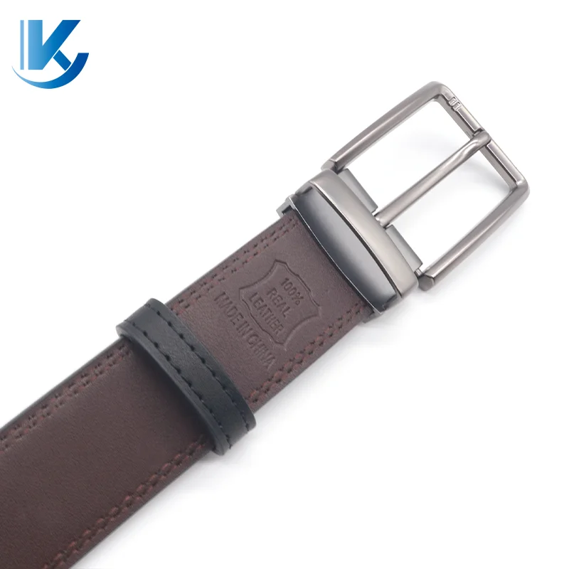 Dress Leather Belt for Man New Design 3.2CM Cognac and Black Reversible Genuine Leather Belts for Men with Rotated Buckle