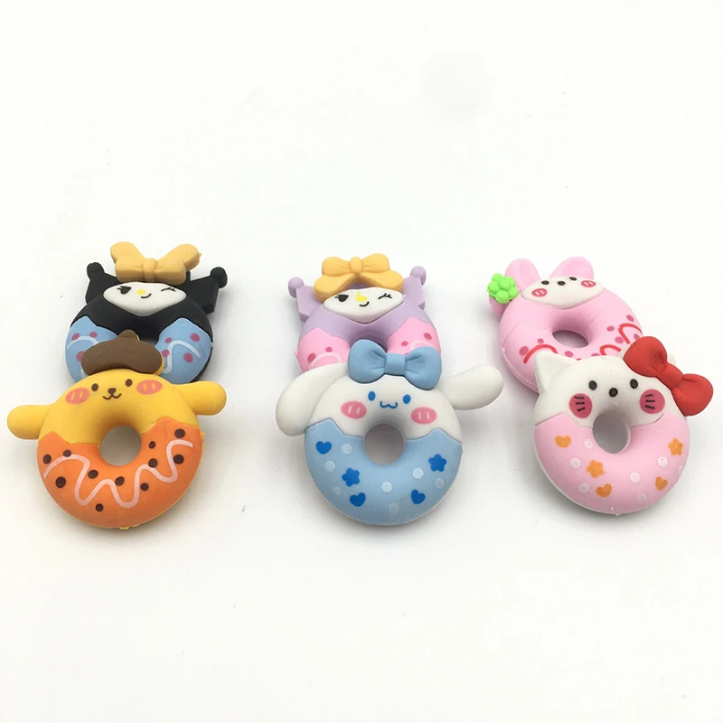 Wholesale Stationery Cartoon Donuts Rubber Cartoon Animals Shape Kitty Cinnamoroll Kuromi Erasers for children