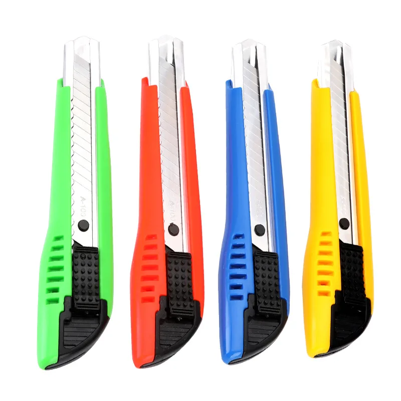 Factory wholesale hot sale Safety bottom automatic lock 9mm paper cutter high quality Stainless Steel handheld utility knife