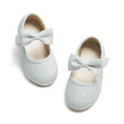 T Strap Gold PU Bow Party School Wedding Mary Jane Custom Girls Flats Dress Shoes