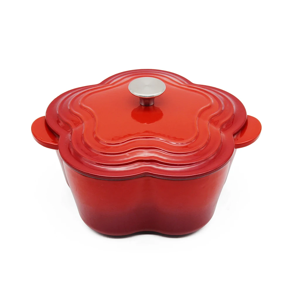 Bright Houseware Cast Iron Cookware Wholesale Cooking Pot New Design Red 20cm Non Stick Enamelled Cast Iron Flower Casserole