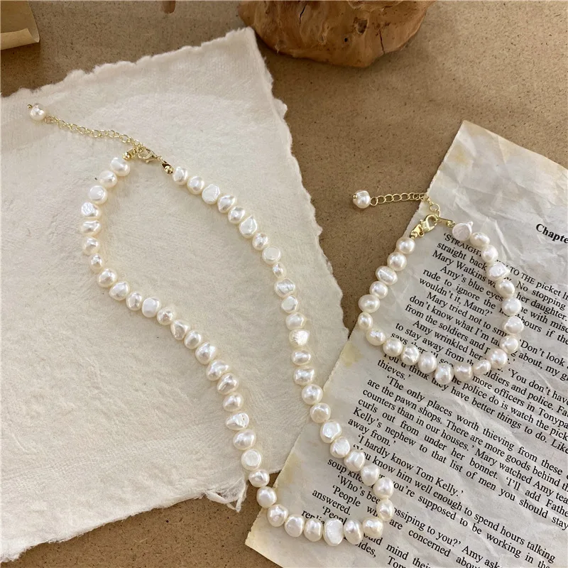 Handmade Buddha Gold Chain Choker Baroque Natural Freshwater Pearl Bracelet Necklace For Women As Mother Gift