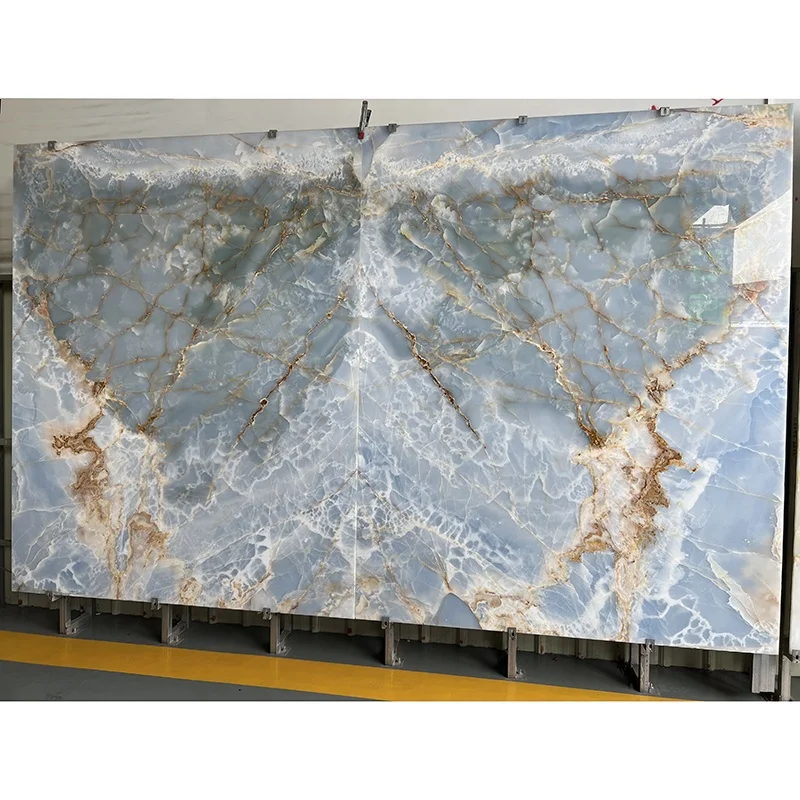 Book Match Translucent Onyx Wall Panel Cladding Decoration Orange Yellow Veins White Onyx Marble Slab