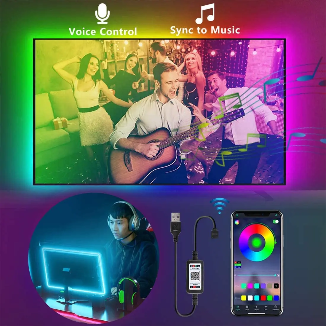 5050 DC5V IP65 Flexible RGB TV Backlight kit Blue tooth APP Controlled USB led Strip Light
