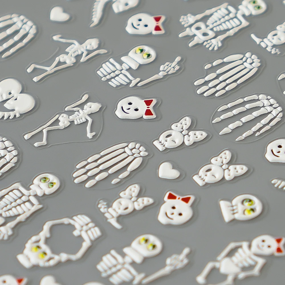 5D Halloween Nail Art Stickers Embossed Nail Sticker Vampire Zombie Skull Bone Hand Nail Sticker Decal