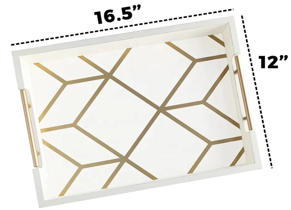 White  Gold Coffee Table Decorative Ottoman Tray for Serving Food wooden  tea tray with handles