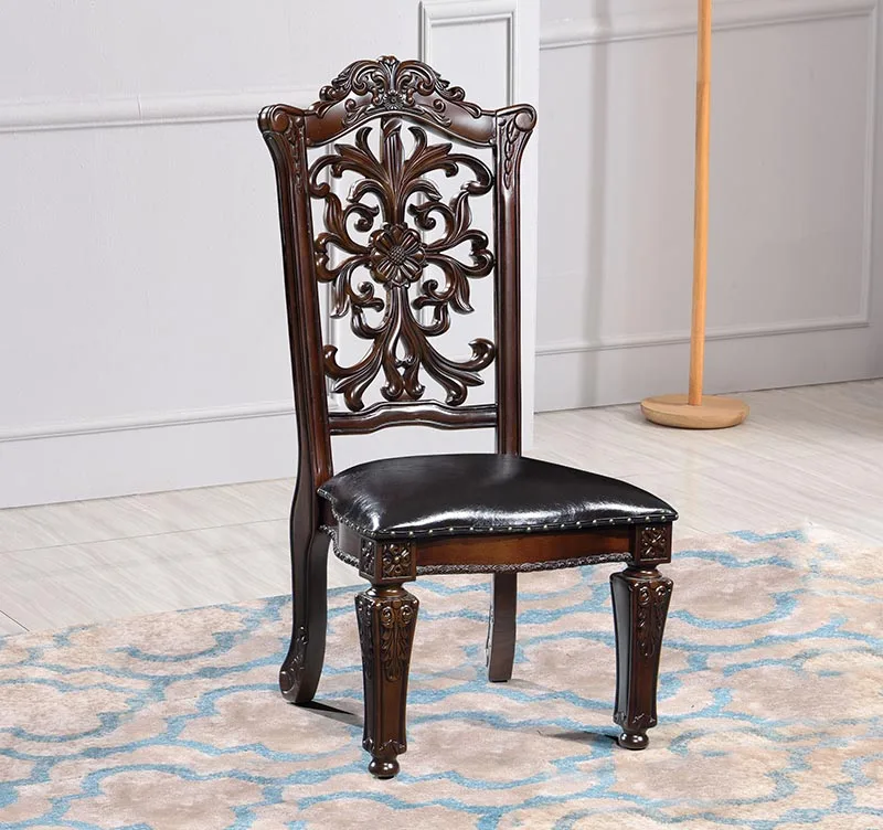 Classic Luxury Solid Wood Round Dining Room Leather Chair High Quality Living Furniture American Style 8 seats Dinner Tables
