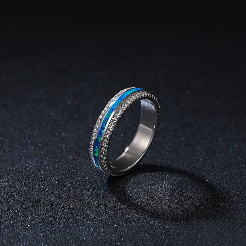 
New 925 Silver Synthetic CZ Gemstones Opal Ring for Women Geometry Design Classic Simple Female Jewelry Dating Platinum Plated 