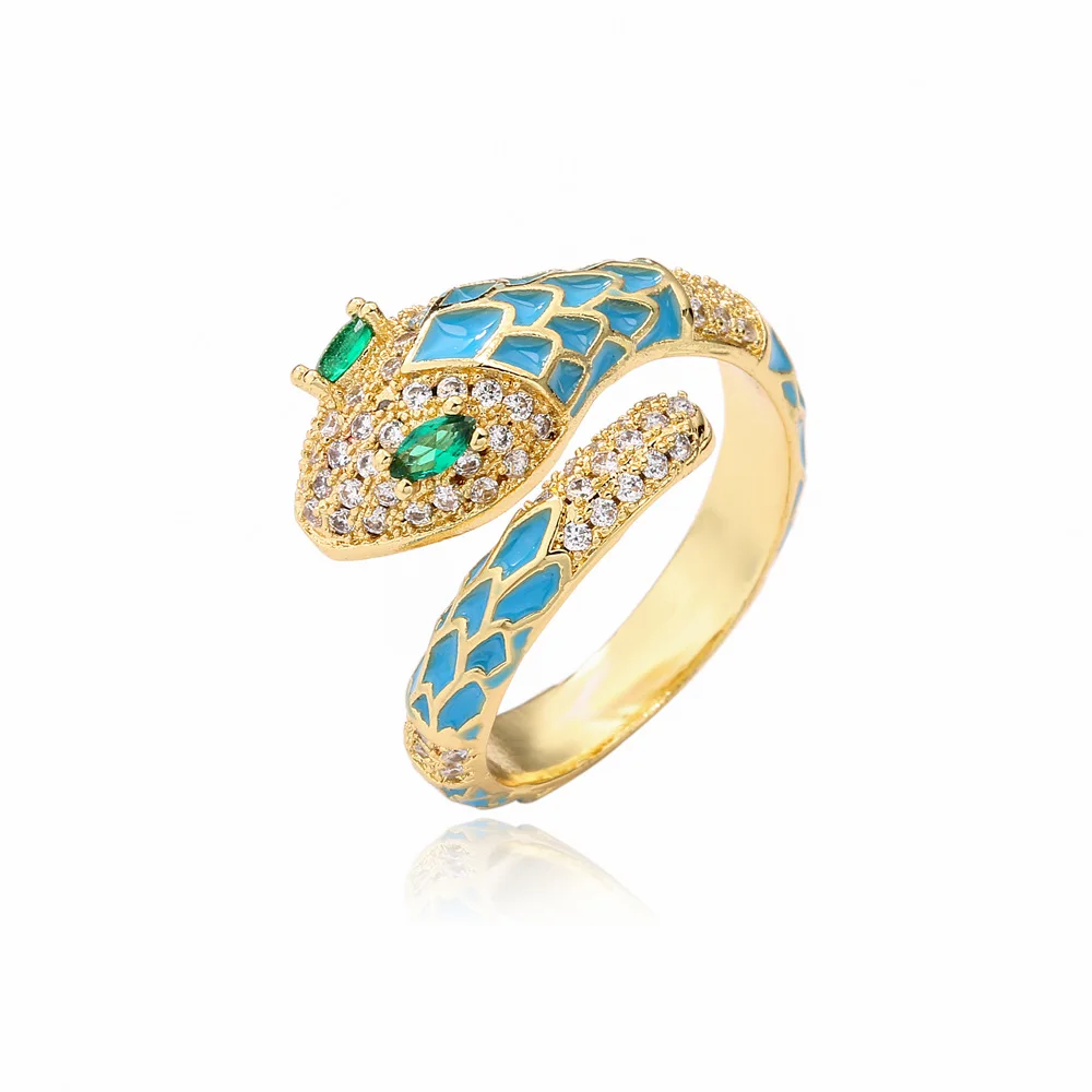 Hot Style Adjustable Brass Micro Pave Cubic Zirconia Enamel Snake Ring For Women