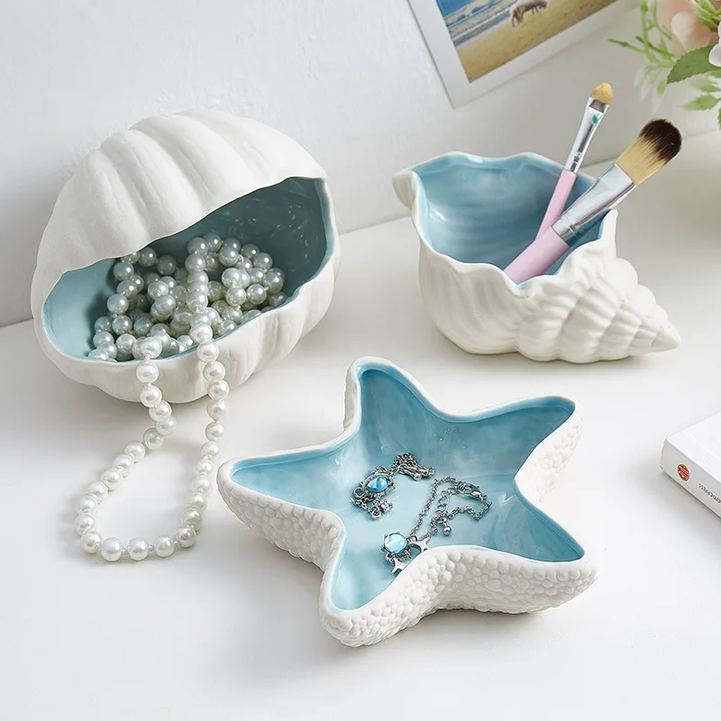 Cute Ceramic Jewelry Storage Tray Light Luxury Earrings Ring Bracelet Display Bedside Stand
