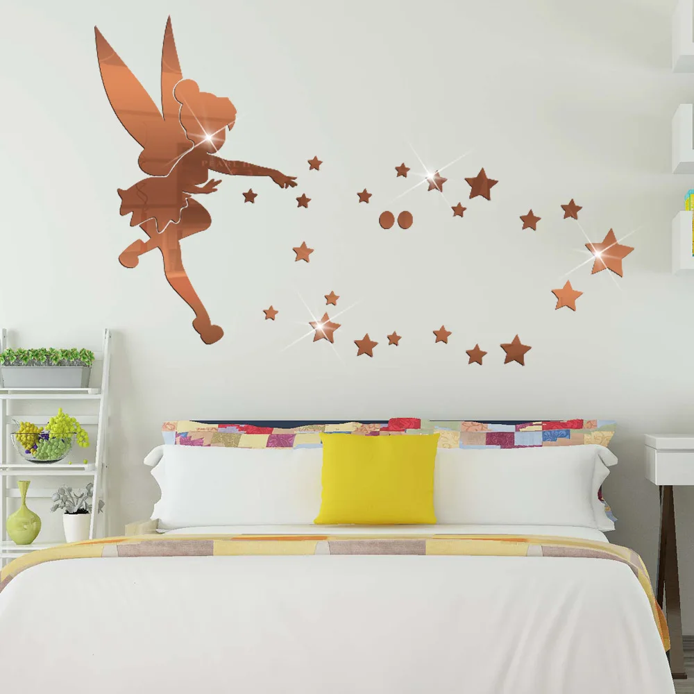 Fairy Angel Acrylic Mirror Wall Stickers 3D DIY Angel In The World Star Mirror Wall Sticker
