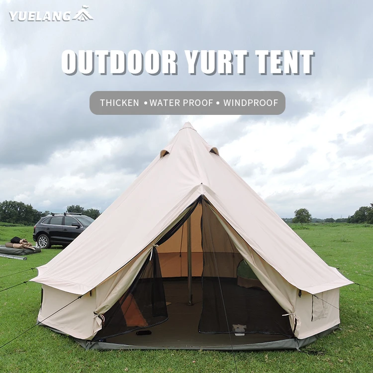 6M outdoor camping bell tent waterproof cotton canvas fabric glamping tent