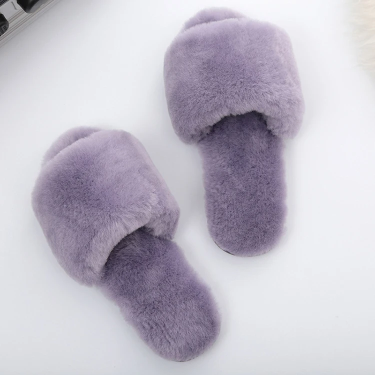 Зимние женские тапочки из овечьего меха, домашние тапочки с открытым носком