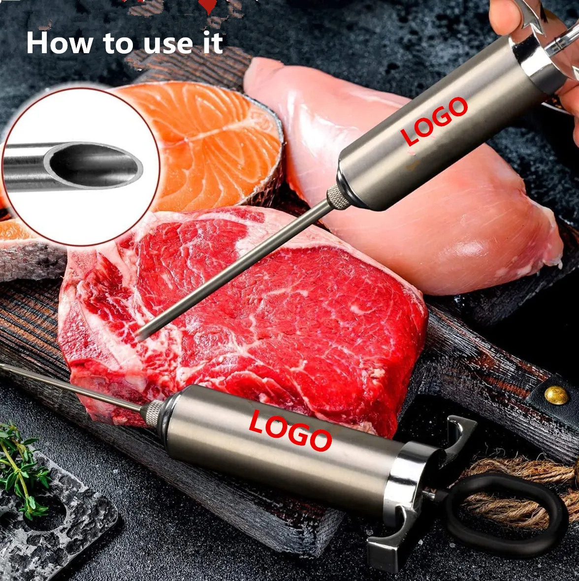 Professional Stainless Steel Meat Injector Kit with 3 Marinades Needles for BBQ Grill & Smoker Seasoning Poultry Tools
