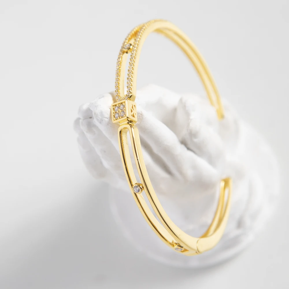 Carline 925 sterling silver custom 18k gold plated multilayer irregularity hollow zircon gold bracelet jewelry for women