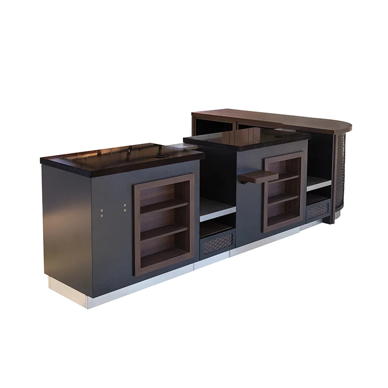 Convenience Store Simple Steel Wood Style Shop Equipment, Supermarket Cashier Table Checkout Counter/