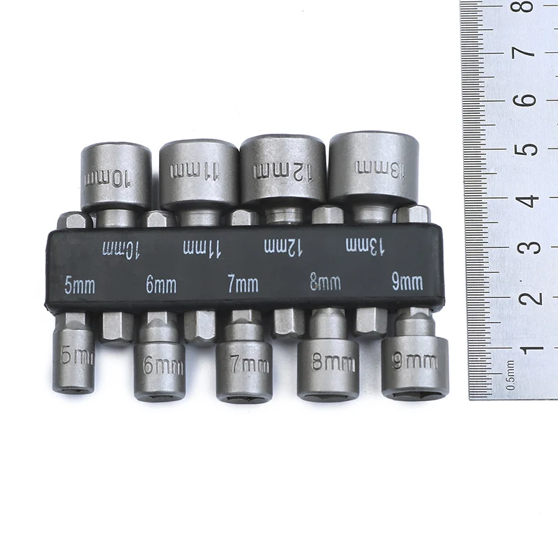 9Pcs Power Nut Driver Hex Shank Drill Bit Adapter Socket Wrench Screw Tool 5mm-13mm