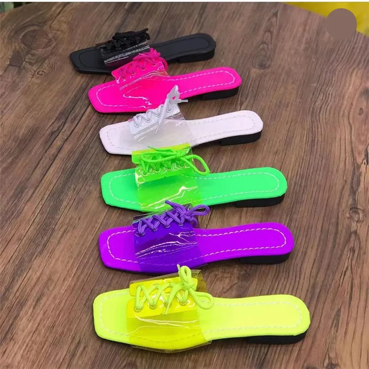 MISSQ bulk Beach square toe flat bottom slippers women shoes Candy color Wholesale