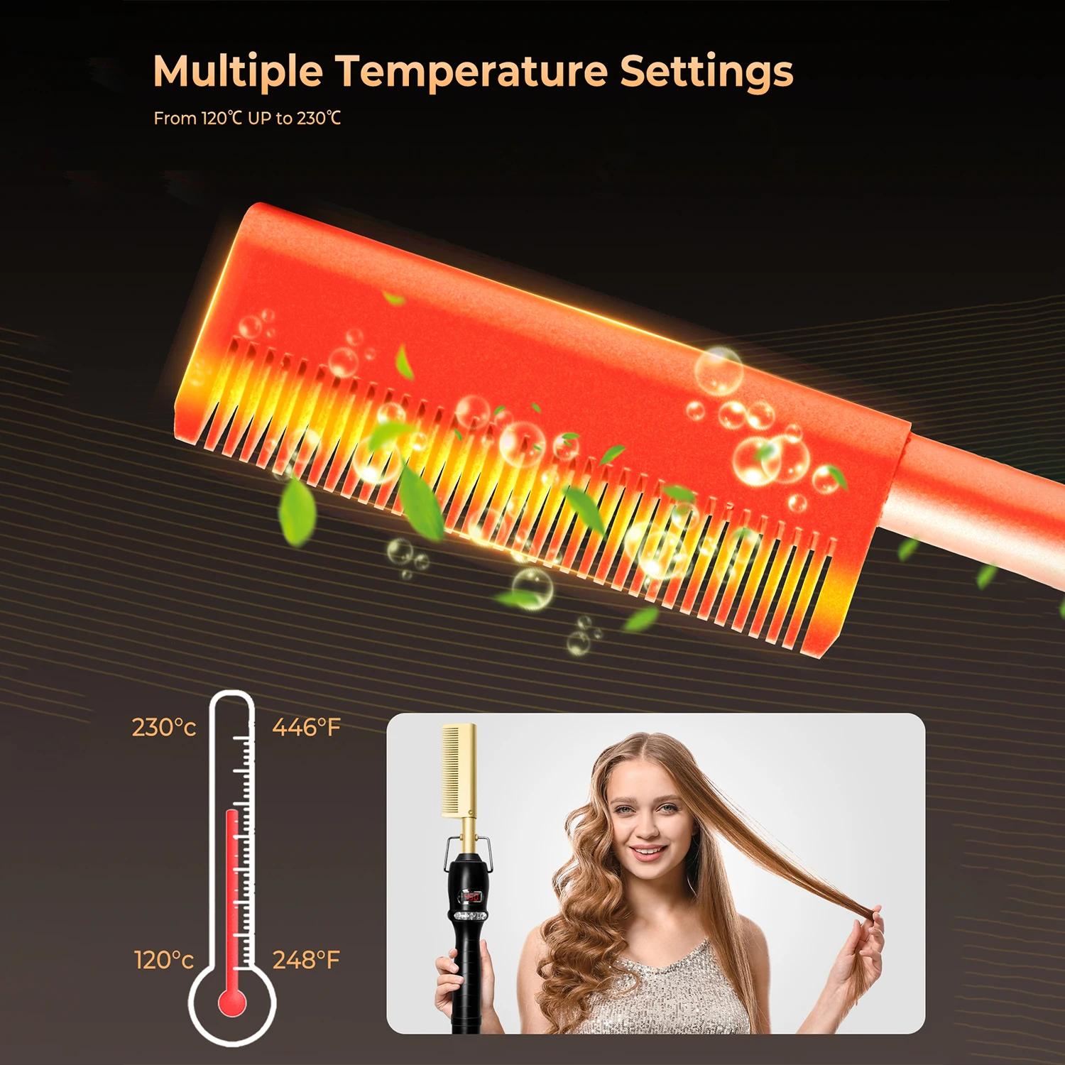 High Temperature Electric Hot Copper Hair Curling Comb Hair Straightening Brush Comb Heat Pressing Hot Comb