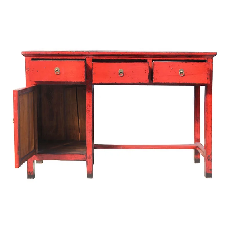 Chinese antique wooden hand painted drawers study desk office table