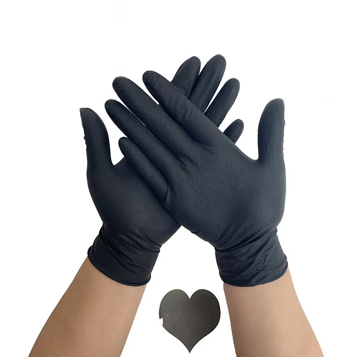 Factory Supply Nitrile Diamond Texture Glove Powder Free Black Nitrile Glove