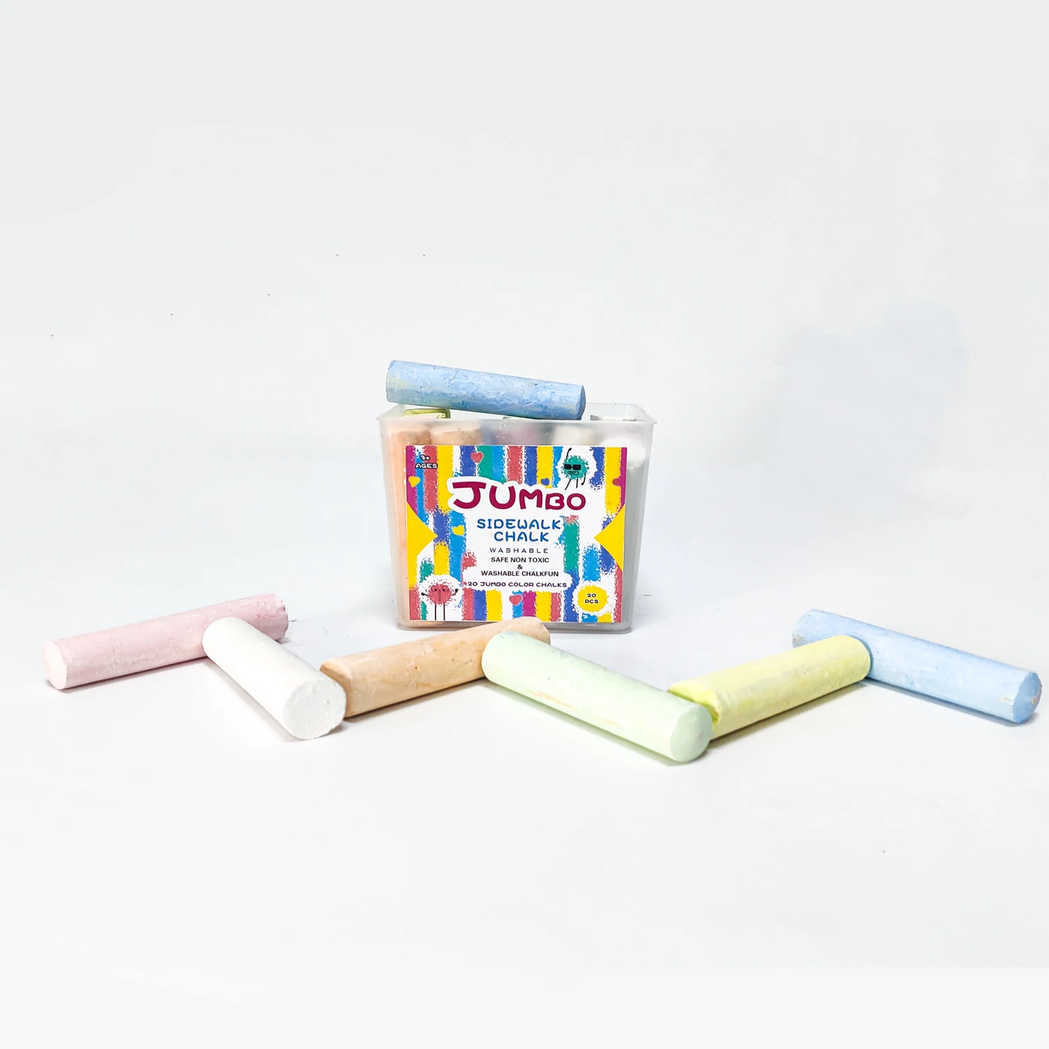 Hot Selling Washable Non Toxic 20pcs Sidewalk Chalk for 3+ Kids