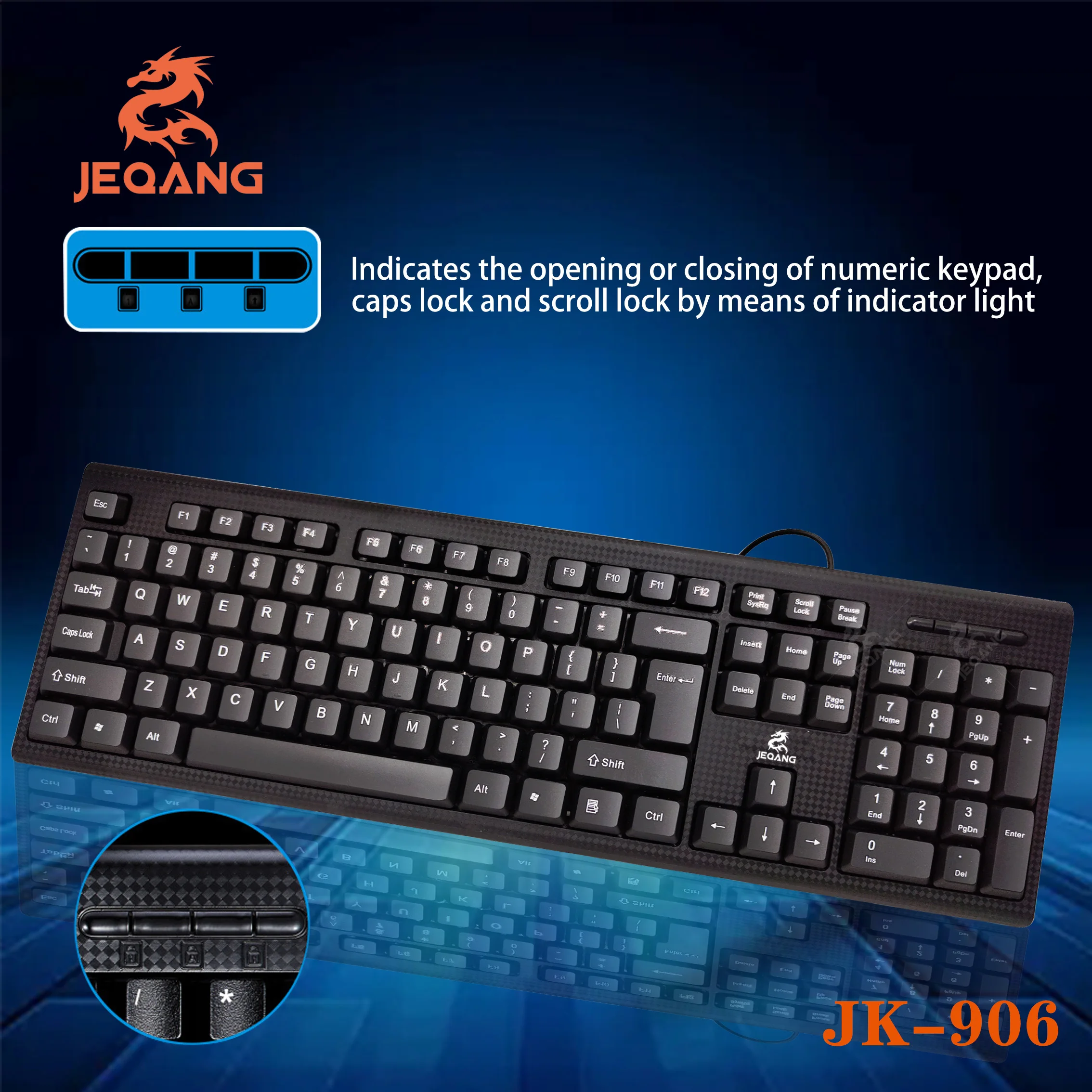 JEQNAG Factory Wholesale JK-906 Office Keyboard Wired Russian Arabic USB Silent 104 Keys PC Desktop Wired Simple Keyboard