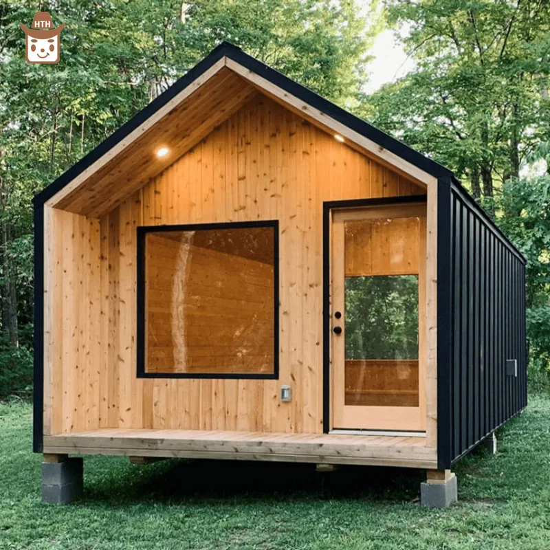 Prefabricated luxury morden design wooden cabin travel tiny house Camping trailer house on wheels