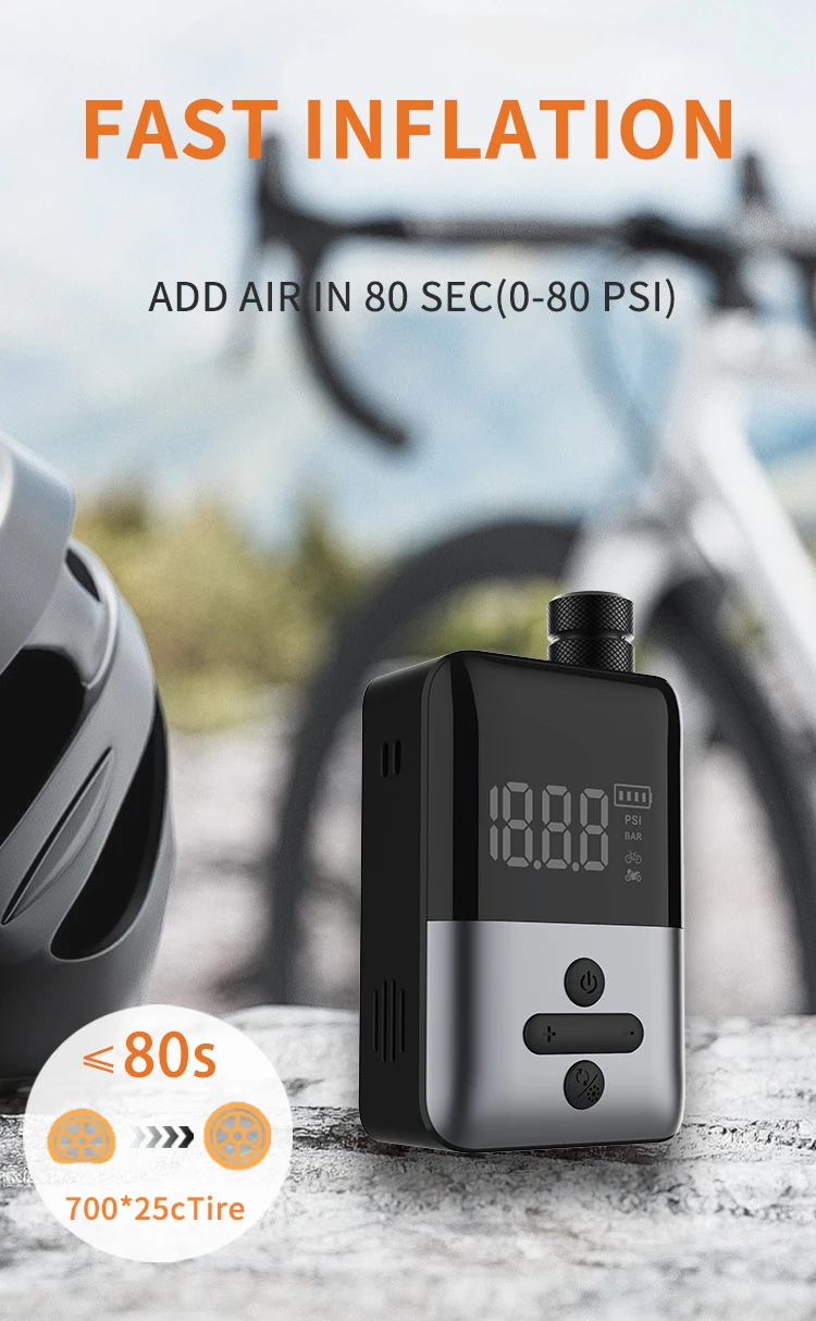 Wholesale Mini Portable Electric Bike Tyre Pump Rechargeable Smart Automatic Bicycle Tire Inflator Wireless Bicycle air Pump