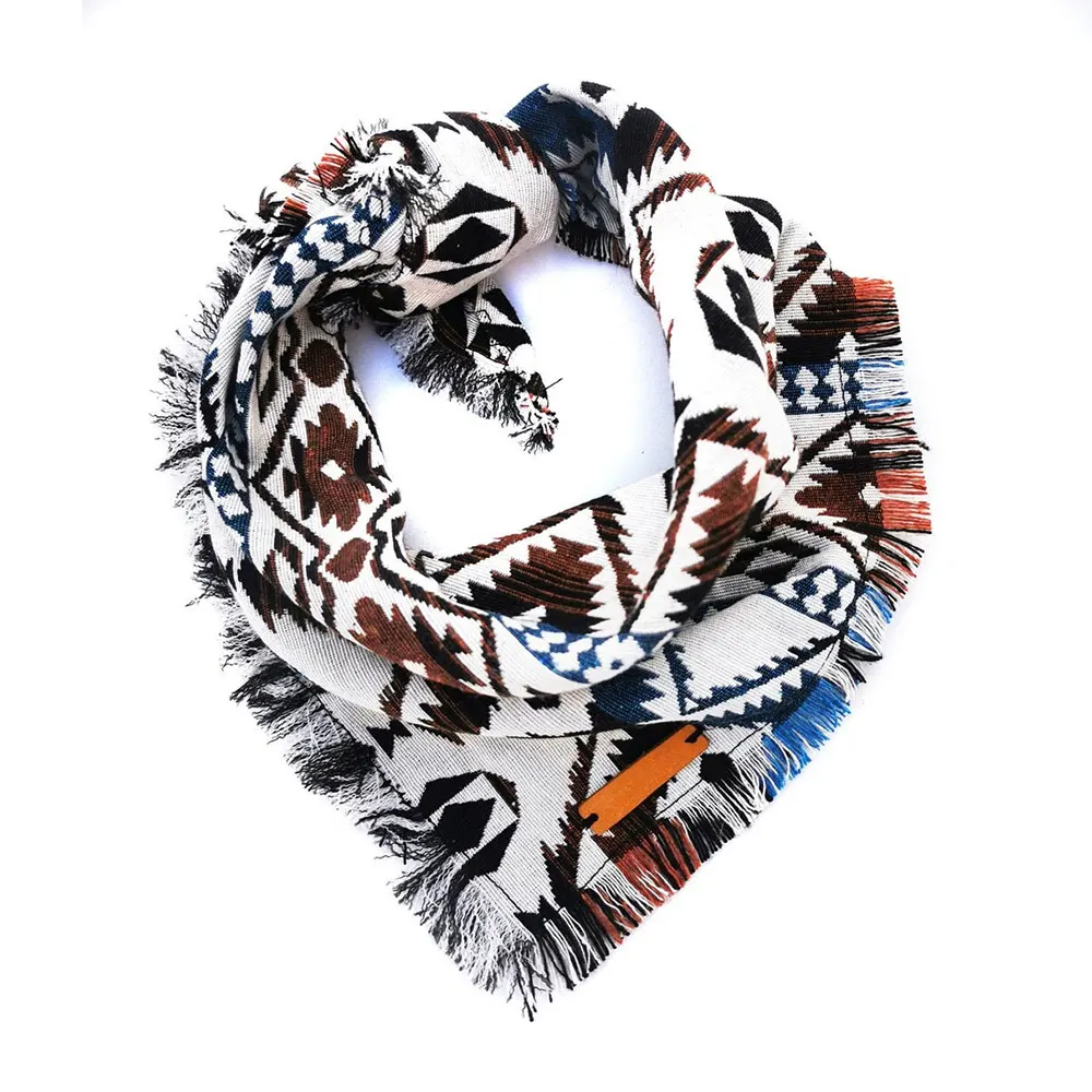 Customized Triangle Pet Bib Adjustable Curved Double Sided Dog Scarf Bandana With Leather Logo