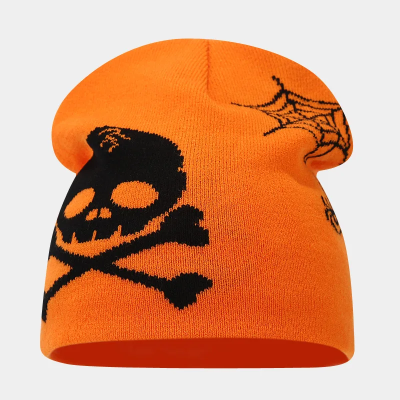 Autumn Winter Halloween Horror Pumpkin Skull Ghost Jacquard Beanie Knitted Sleeve Cap Funny Festival Warm Wool Cold Hat