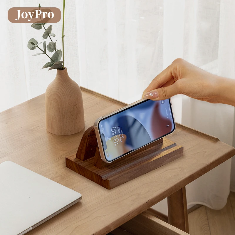 Joypro Walnut Wood Table Laptops Stands Holder Phone Tablet Vertical Laptop Stand Wooden Desktop Laptop Holder for Office Home