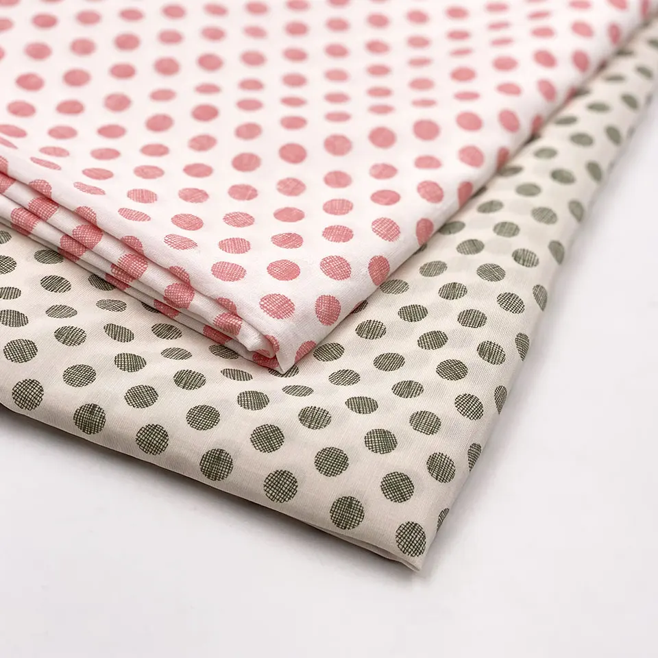 Wholesale lovely green pink line polka dots kids acetate spun rayon viscose printed fabric