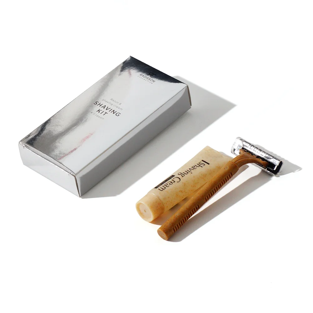 ECO friendly Wheat Straw Material Paper Box Package  Hotel Shaving Kit For Men