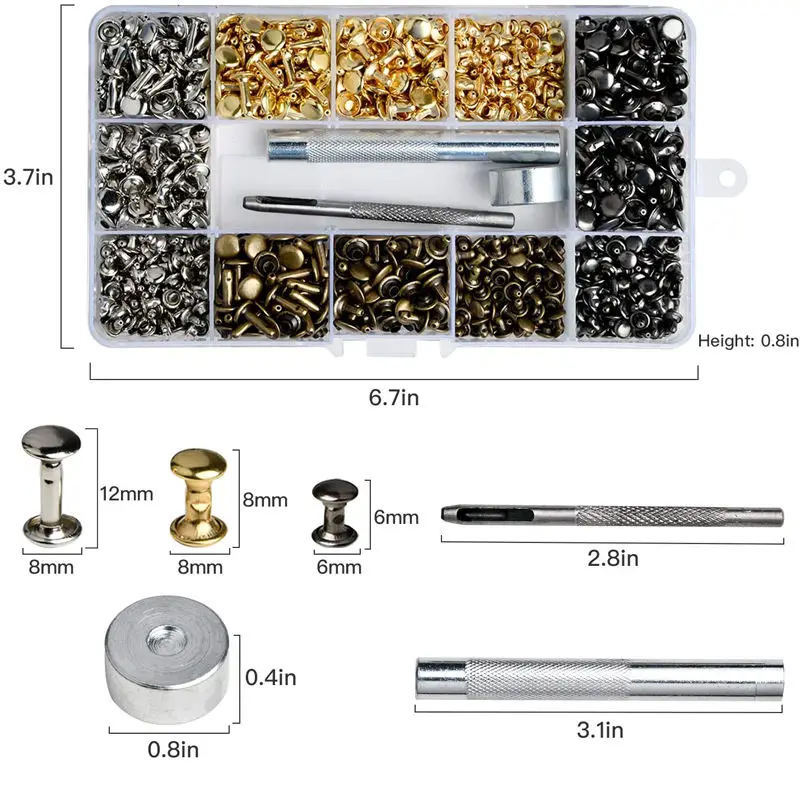 480 Sets Leather Rivets Double Cap Rivet Tubular Metal Studs Fixing Tool Kit For Diy Leather Craft Repairs Decoration Hot Sale