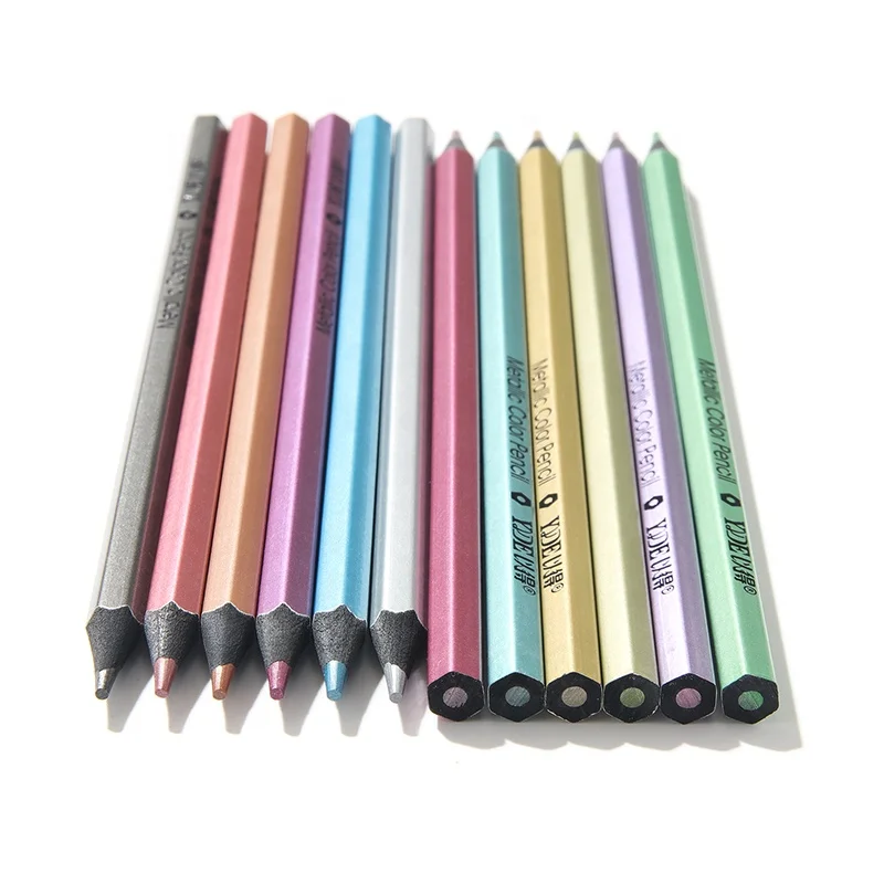 Customized Logo 7 Inch Hexagonal Shape Black Wood Metal Color Pencil Color Pencil Set For Drawing
