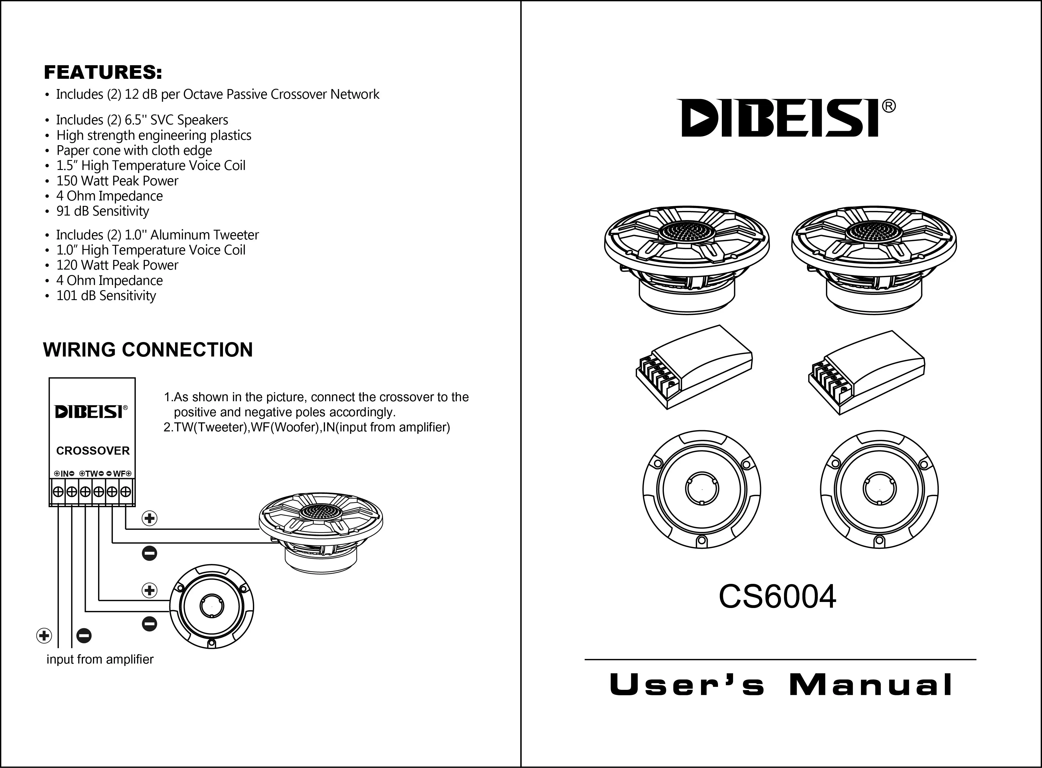DIBEISI high quality 2-Way car speakers tweeters component 6.5 car speaker SVC speaker set CS6004