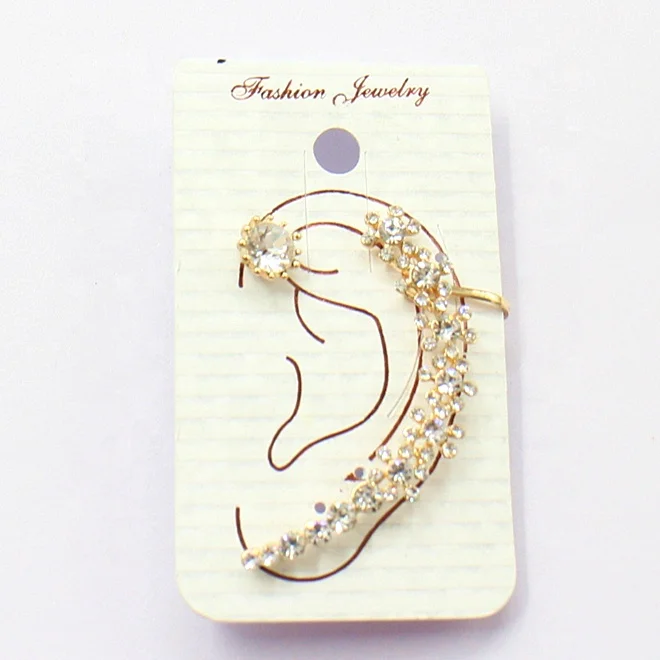 
Fashion Women Multi Crystal Rhinestone Feather Ear Clip Non Piercing Earrings 