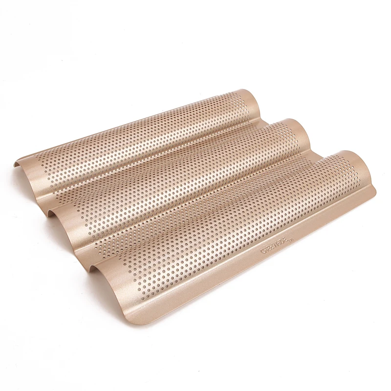 
Factory Hot Sale Carbon Steel Champagne Gold French Small Non-Stick Performted Baguette Pan 