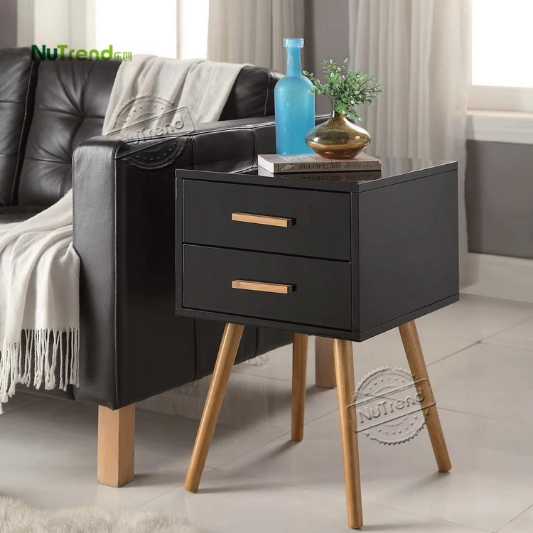 Nordic Solid Wood Modern Bedroom Nightstands 2 Drawers Mid Century Living Room Sofa End Couch Bed Side Table