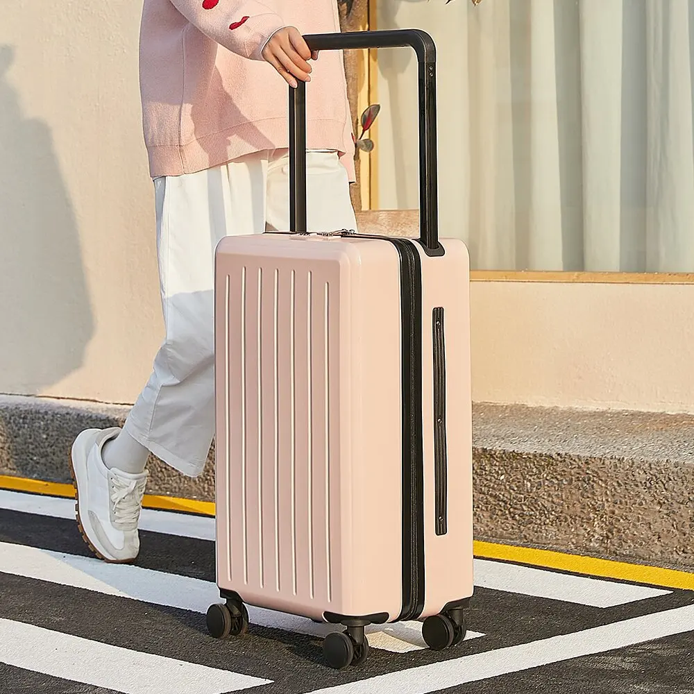 ABS low portable hard shell travel luggage waterproof customized logo wide handle trolley safety suitcase set