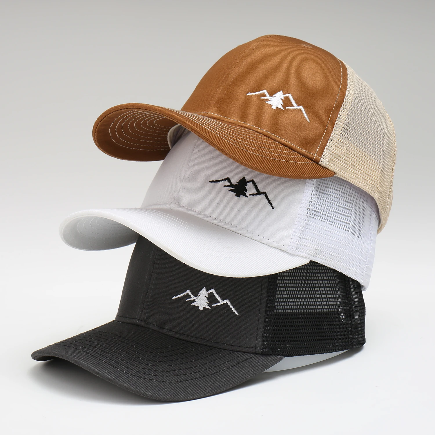 Custom Wholesale Mesh Cap Outdoor Activities Mountain Embroidery Baseball Cap Black Mesh Breathable Trucker Caps for Men