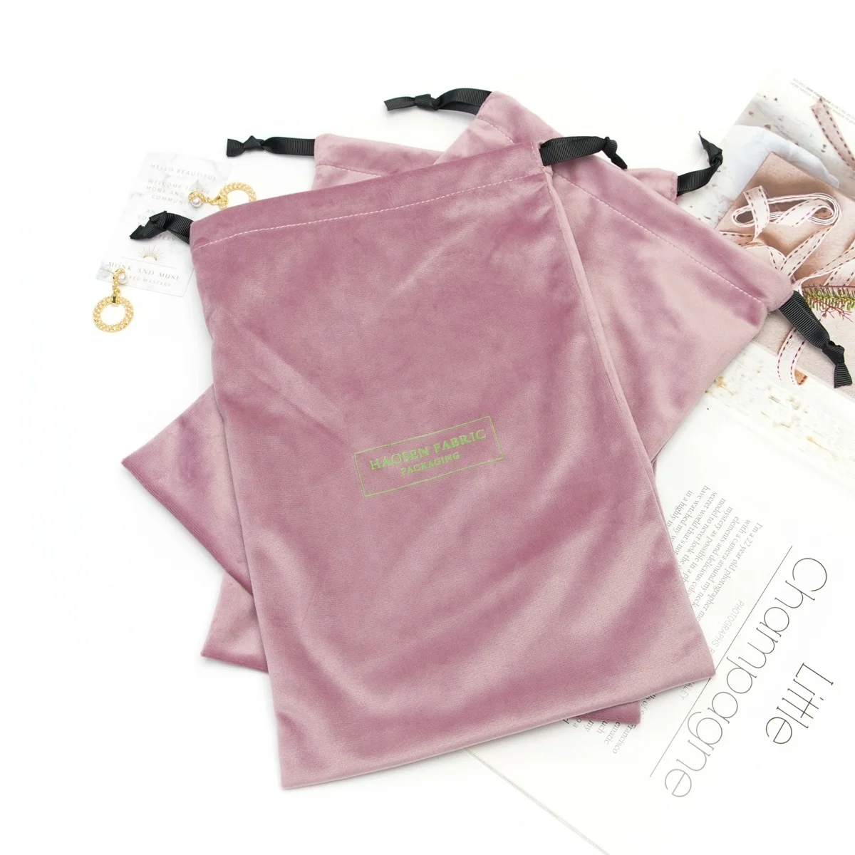 Custom Logo Silk Velvet Cloth Gift Packaging Bag Branded Matt Satin Drawstring Dust Bag For Handbag