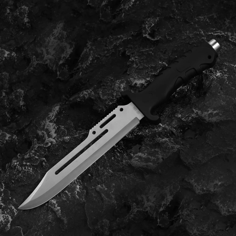 Straight blade soft touch handle knife hunting outdoor survival serrated edge bushcraft knife