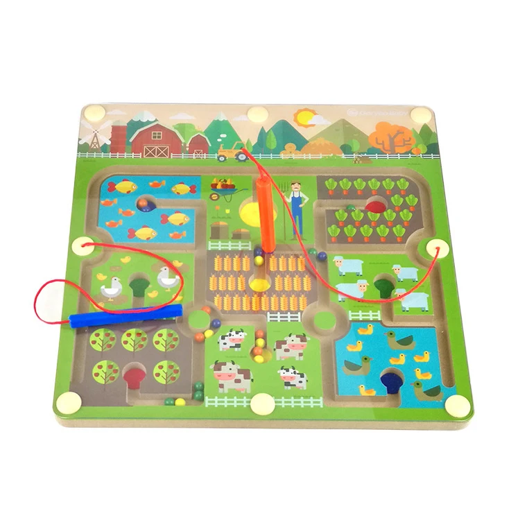 
High Grade Children Educational Natural Wood Maze Toy Kids Funny Beads Magnetic Board Game 