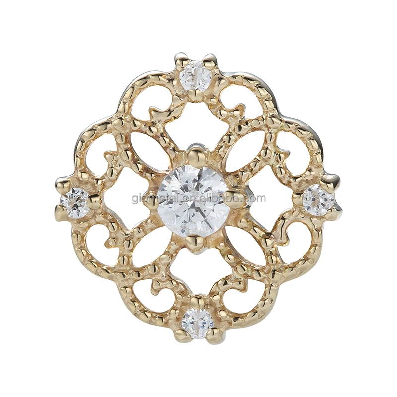 Giometal Flower Threadless Triangle Top Ends Lip Labet 14K Solid Gold Tragus Helix Stud Earrings Body Piercing Jewelry Wholesale