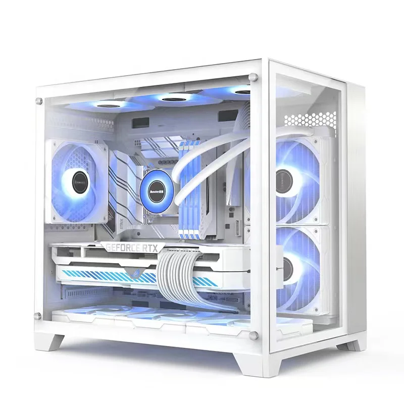 Новинка 2023 г., корпус для настольного ПК Tower Itx, игровой корпус для ПК, алюминиевый белый корпус для компьютера Micro ATX