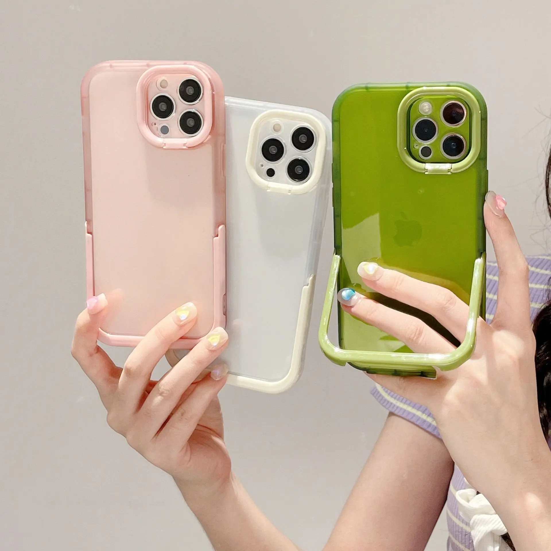 Wholesale Clear Bumper Stand Holder Phone Case for iPhone 14 pro max Shockproof TPU case with Camera Protection Back Cover